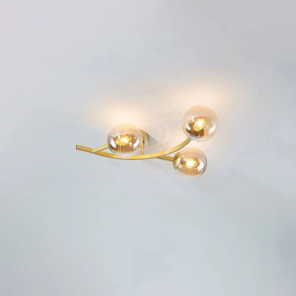 Postmodern Glass Ball Ceiling Light For Living Room - Branch Semi Flush Mount 3 / Gold Cognac