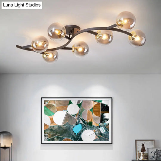 Postmodern Glass Ball Ceiling Light For Living Room - Branch Semi Flush Mount