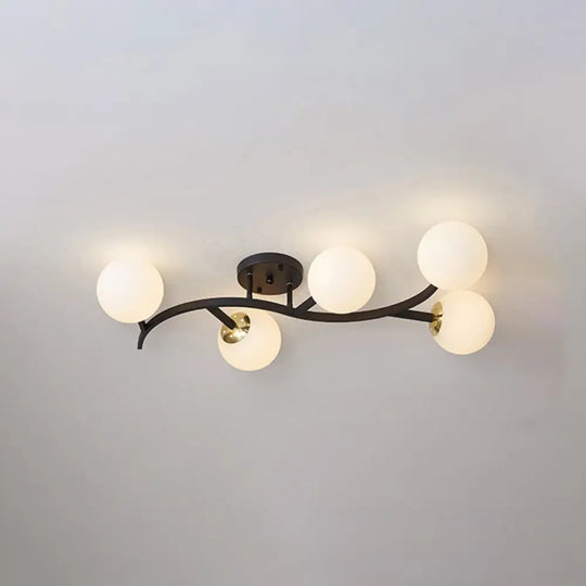 Postmodern Glass Ball Ceiling Light For Living Room - Branch Semi Flush Mount 5 / Black Milk White