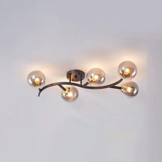 Postmodern Glass Ball Ceiling Light For Living Room - Branch Semi Flush Mount 5 / Black Smoke Grey