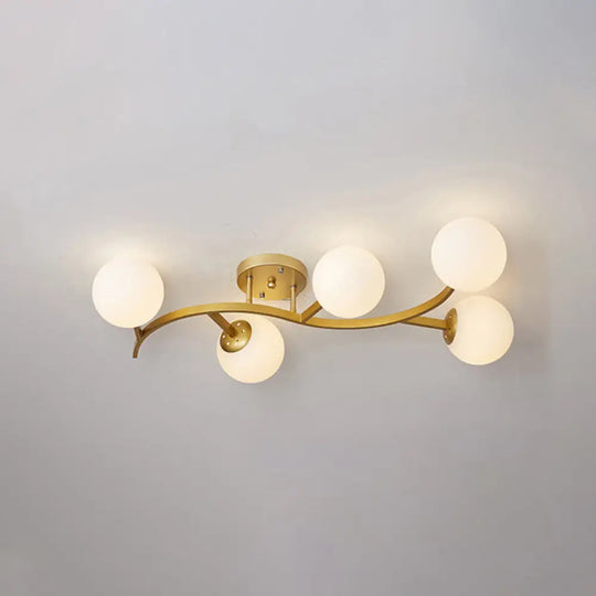 Postmodern Glass Ball Ceiling Light For Living Room - Branch Semi Flush Mount 5 / Gold Milk White