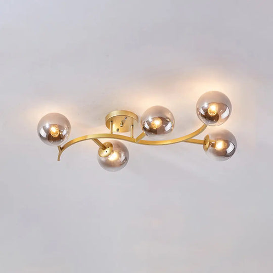 Postmodern Glass Ball Ceiling Light For Living Room - Branch Semi Flush Mount 5 / Gold Smoke Grey