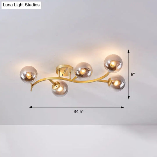 Postmodern Glass Ball Ceiling Light For Living Room - Branch Semi Flush Mount