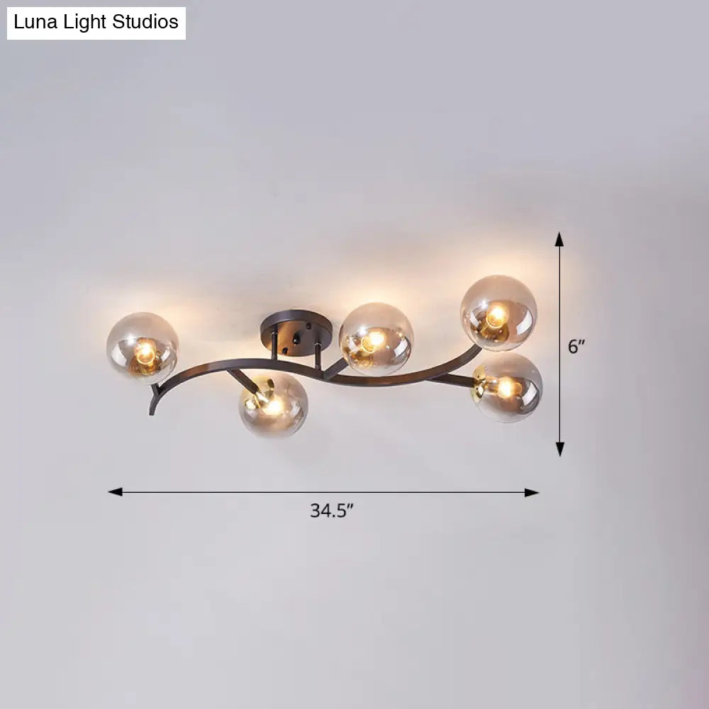 Postmodern Glass Ball Ceiling Light For Living Room - Branch Semi Flush Mount