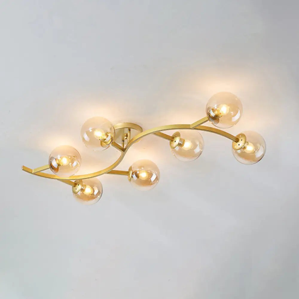 Postmodern Glass Ball Ceiling Light For Living Room - Branch Semi Flush Mount 7 / Gold Cognac