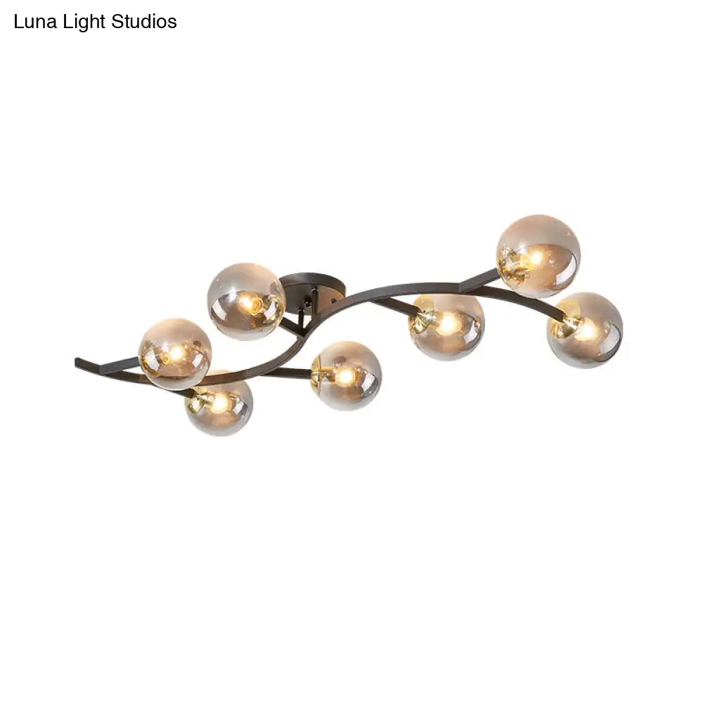 Postmodern Glass Ball Ceiling Light For Living Room - Branch Semi Flush Mount