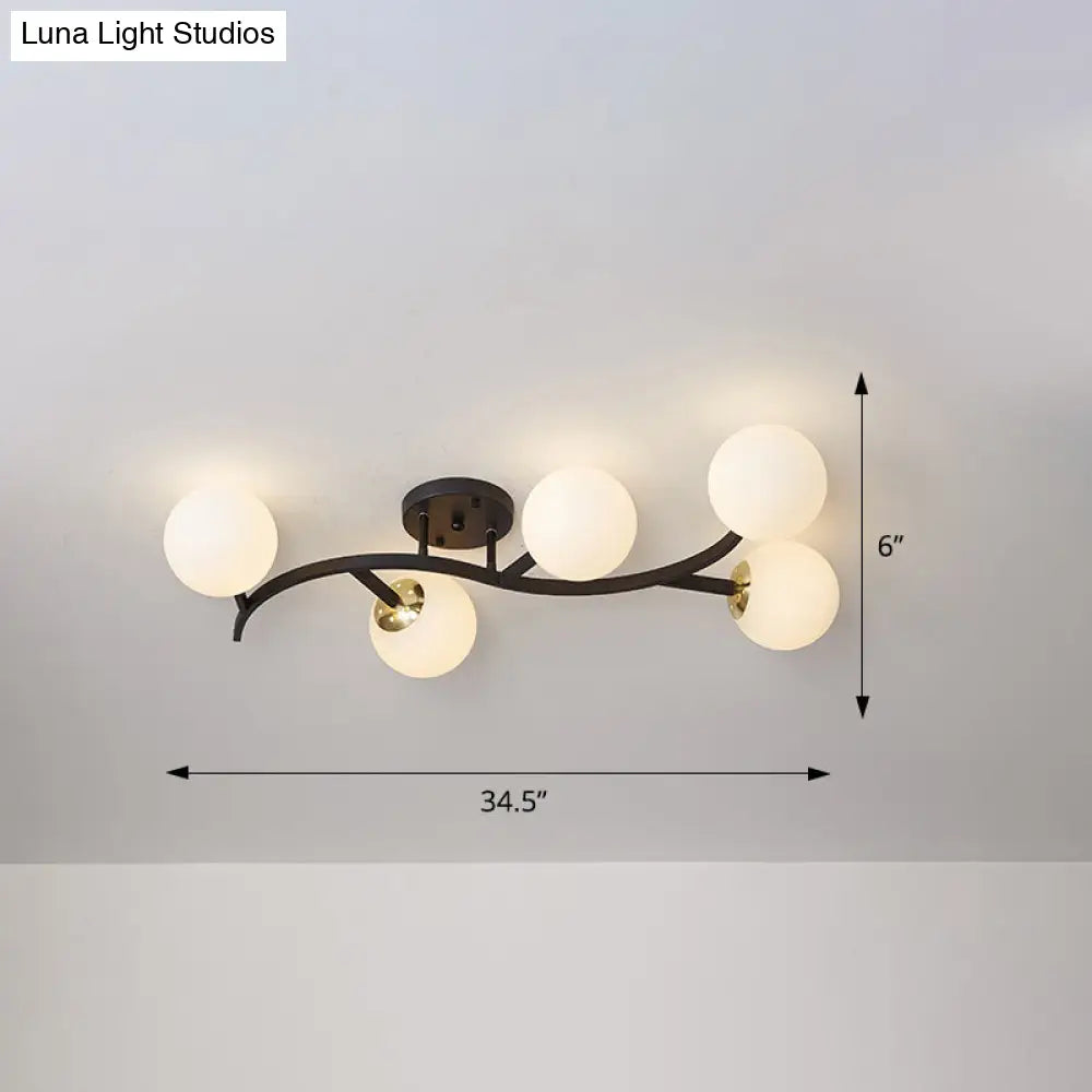 Postmodern Glass Ball Ceiling Light For Living Room - Branch Semi Flush Mount