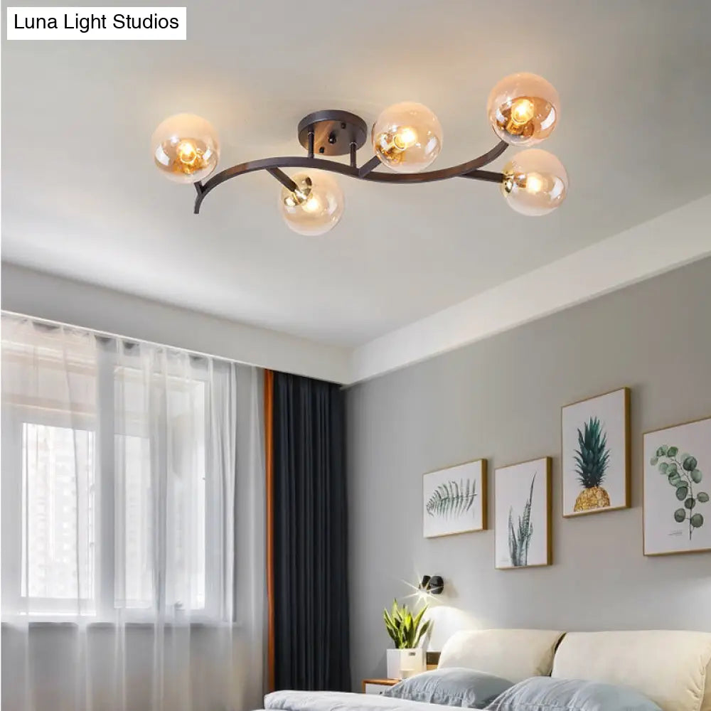 Postmodern Glass Ball Ceiling Light For Living Room - Branch Semi Flush Mount