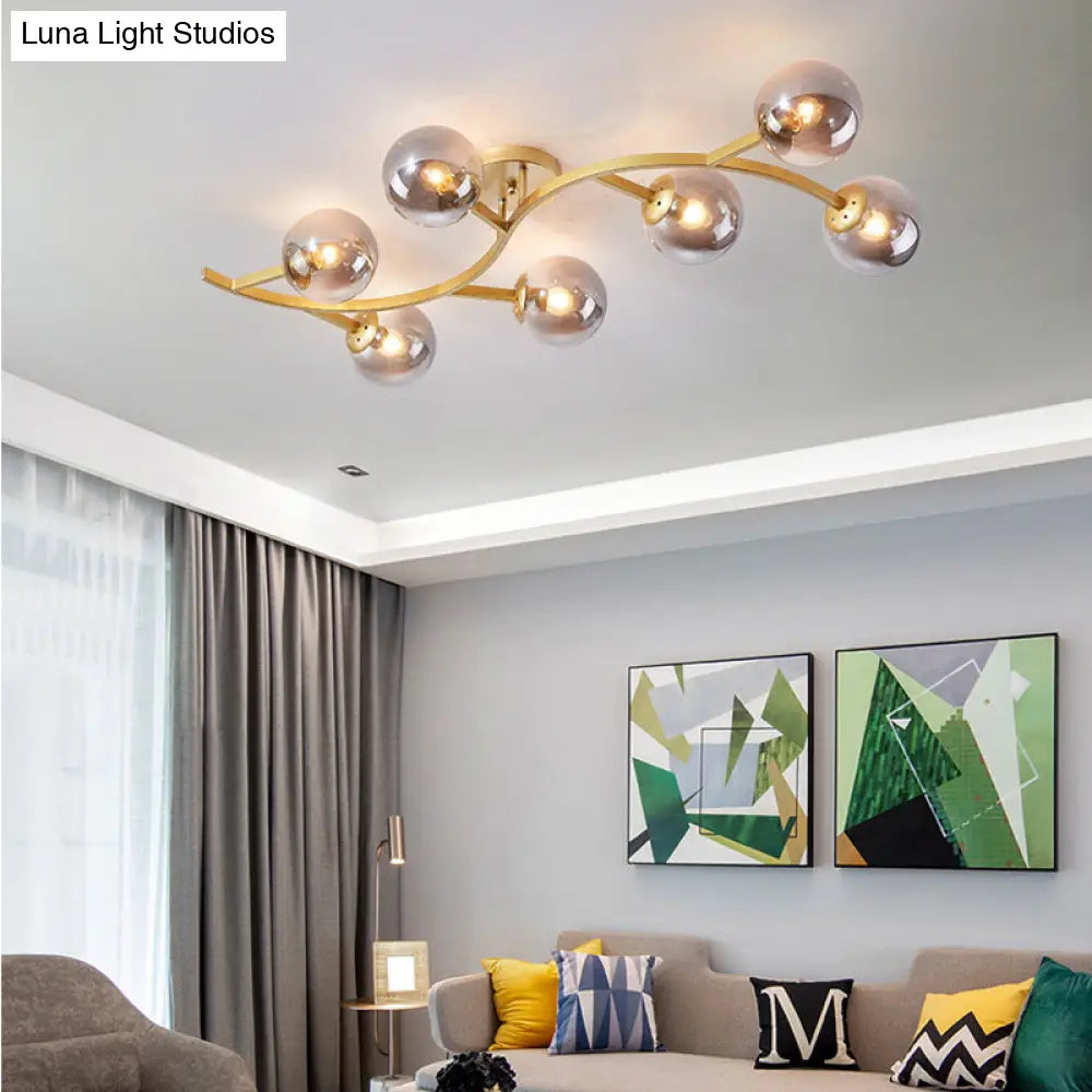 Postmodern Glass Ball Ceiling Light For Living Room - Branch Semi Flush Mount