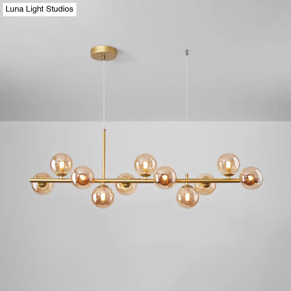 Postmodern Glass Ball Pendant Light For Kitchen - Multiple Colors & Gold/Black Finish 7/9/11 Lights