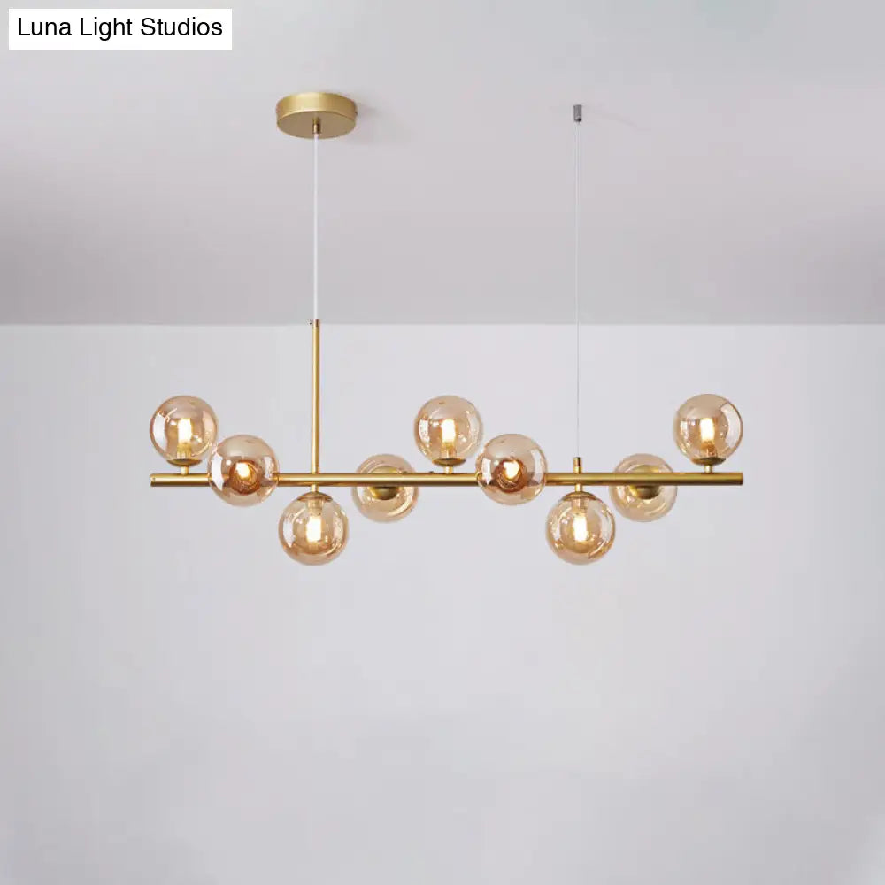 Postmodern Glass Ball Pendant Light For Kitchen - Multiple Colors & Gold/Black Finish 7/9/11 Lights