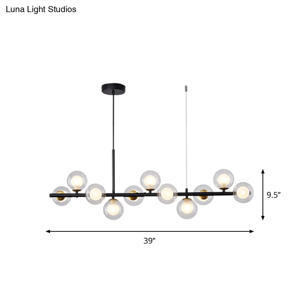 Postmodern Glass Ball Pendant Light For Kitchen - Multiple Colors & Gold/Black Finish 7/9/11 Lights