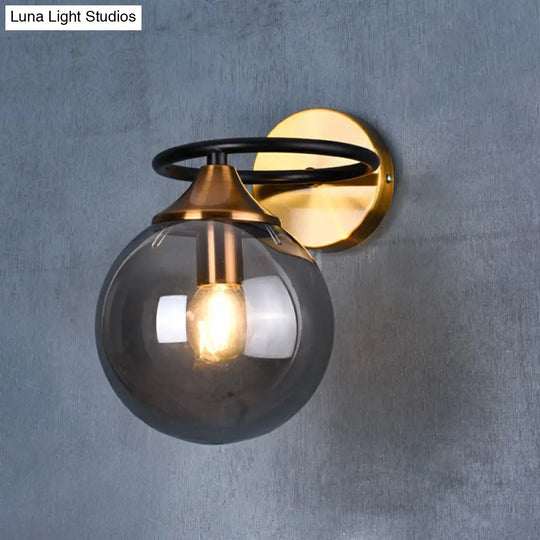 Postmodern Glass Ball Wall Sconce In Brass For Bedroom