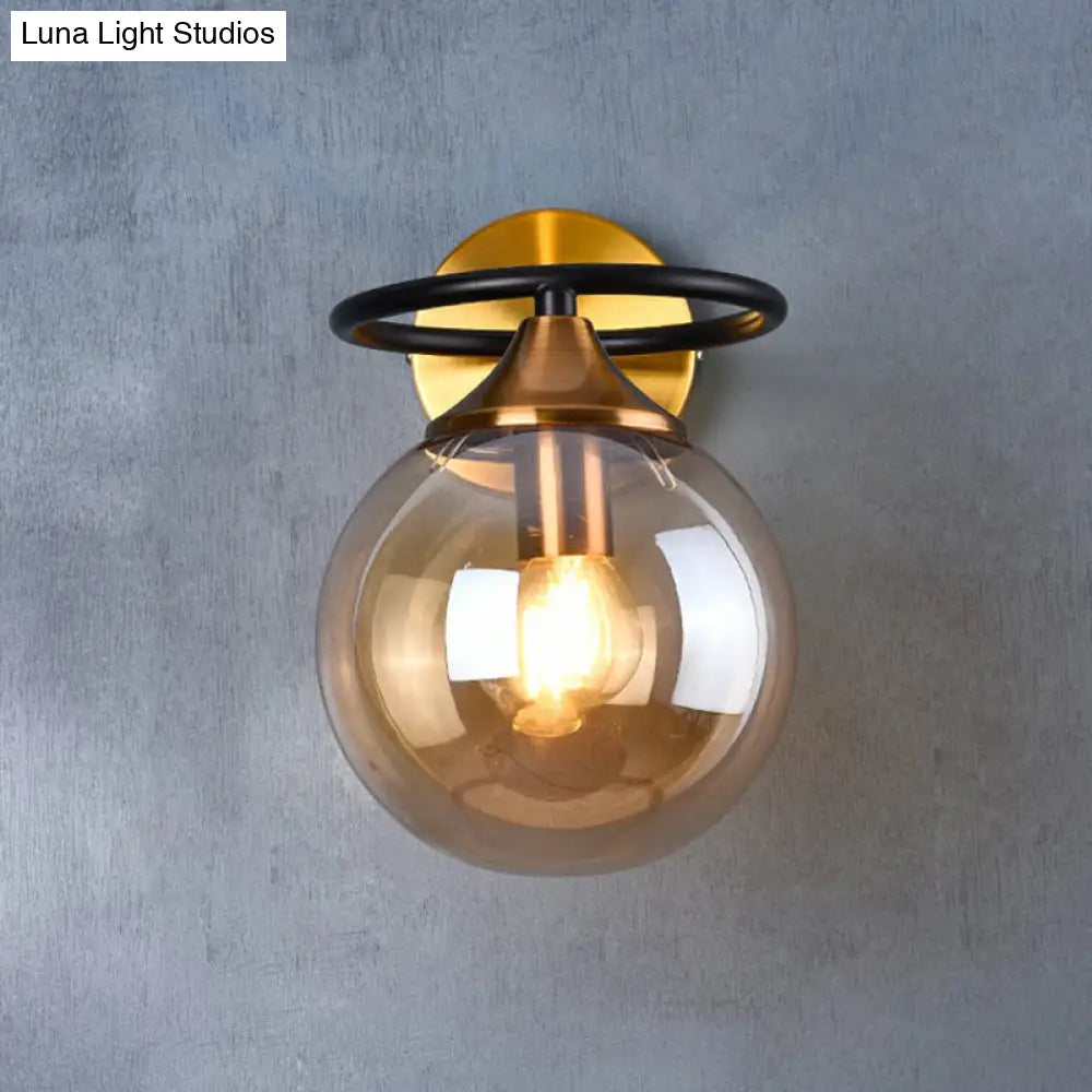 Postmodern Glass Ball Wall Sconce In Brass For Bedroom