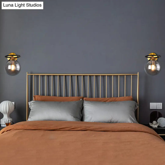 Postmodern Glass Ball Wall Sconce In Brass For Bedroom