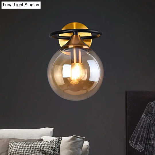 Postmodern Glass Ball Wall Sconce In Brass For Bedroom