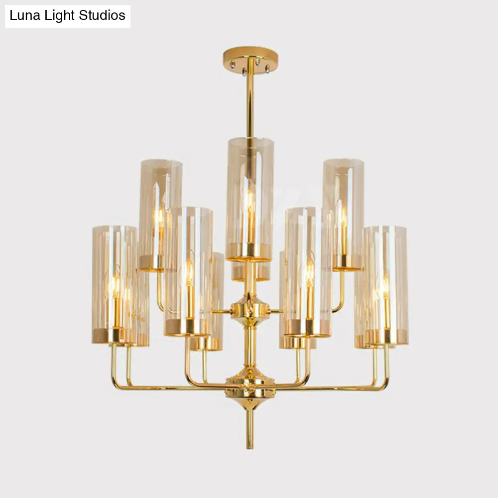 Glass Brass Finish Chandelier Light For Modern Living Room