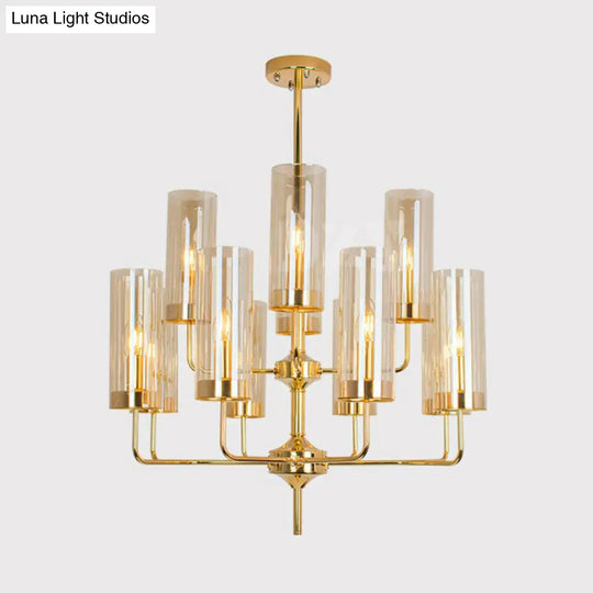 Glass Brass Finish Chandelier Light For Modern Living Room