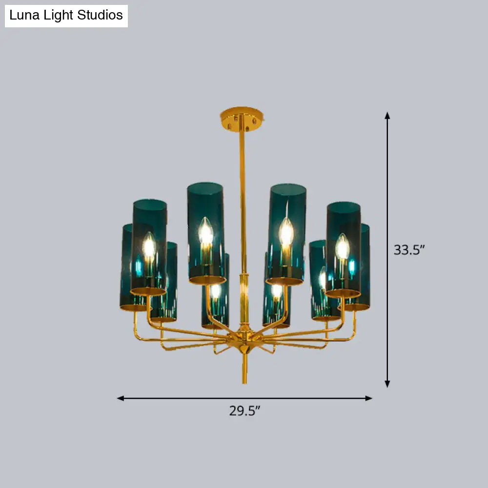 Glass Brass Finish Chandelier Light For Modern Living Room 10 / Blue