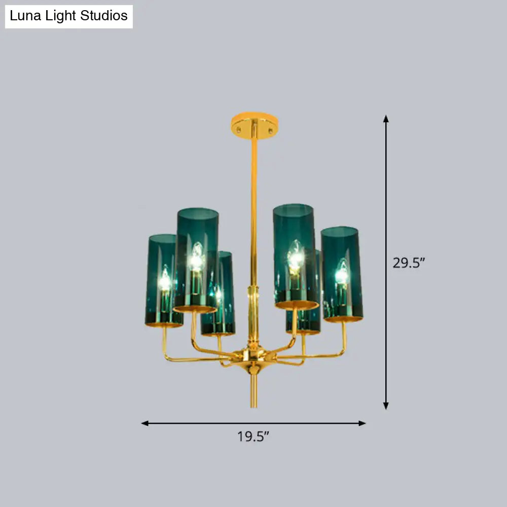 Postmodern Glass Brass Finish Chandelier For Living Room 6 / Blue