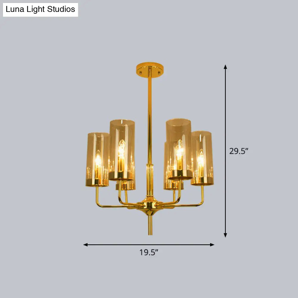 Glass Brass Finish Chandelier Light For Modern Living Room 6 / Tan