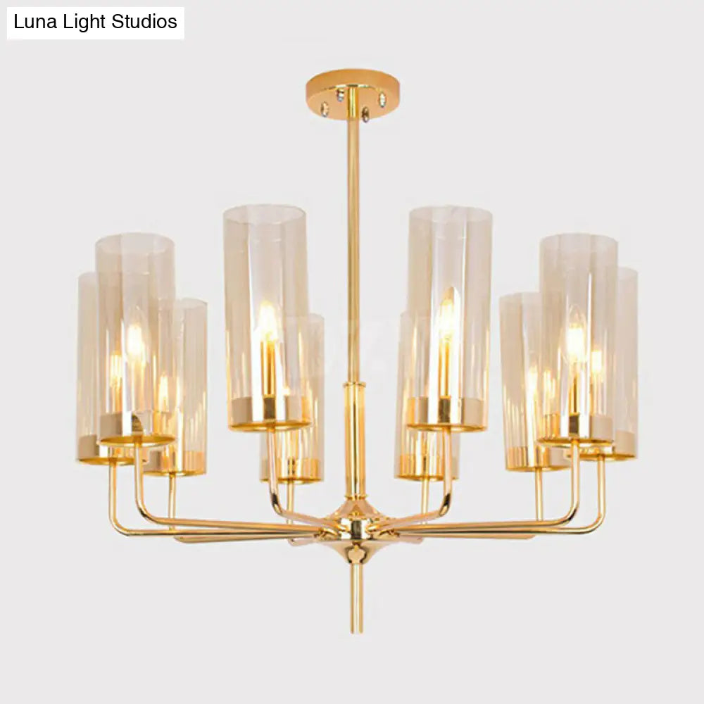 Postmodern Glass Brass Finish Chandelier For Living Room 10 / Tan