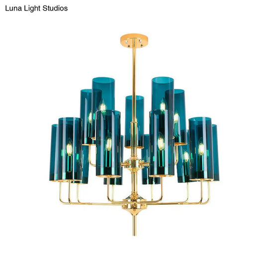 Postmodern Glass Brass Finish Chandelier For Living Room