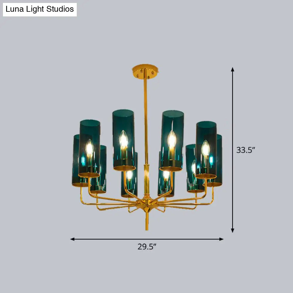 Postmodern Glass Brass Finish Chandelier For Living Room 10 / Blue