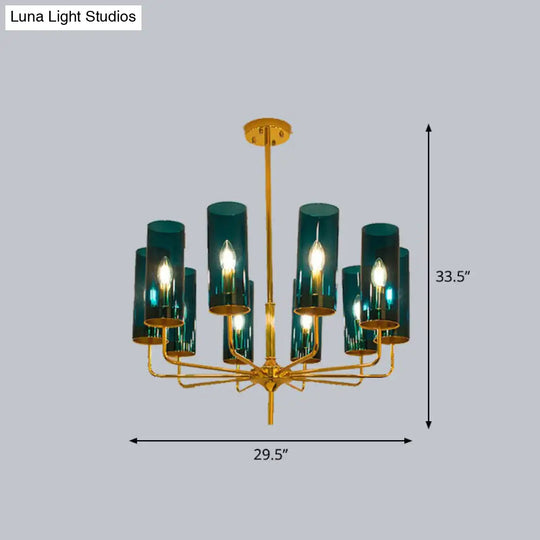 Postmodern Glass Brass Finish Chandelier For Living Room 10 / Blue