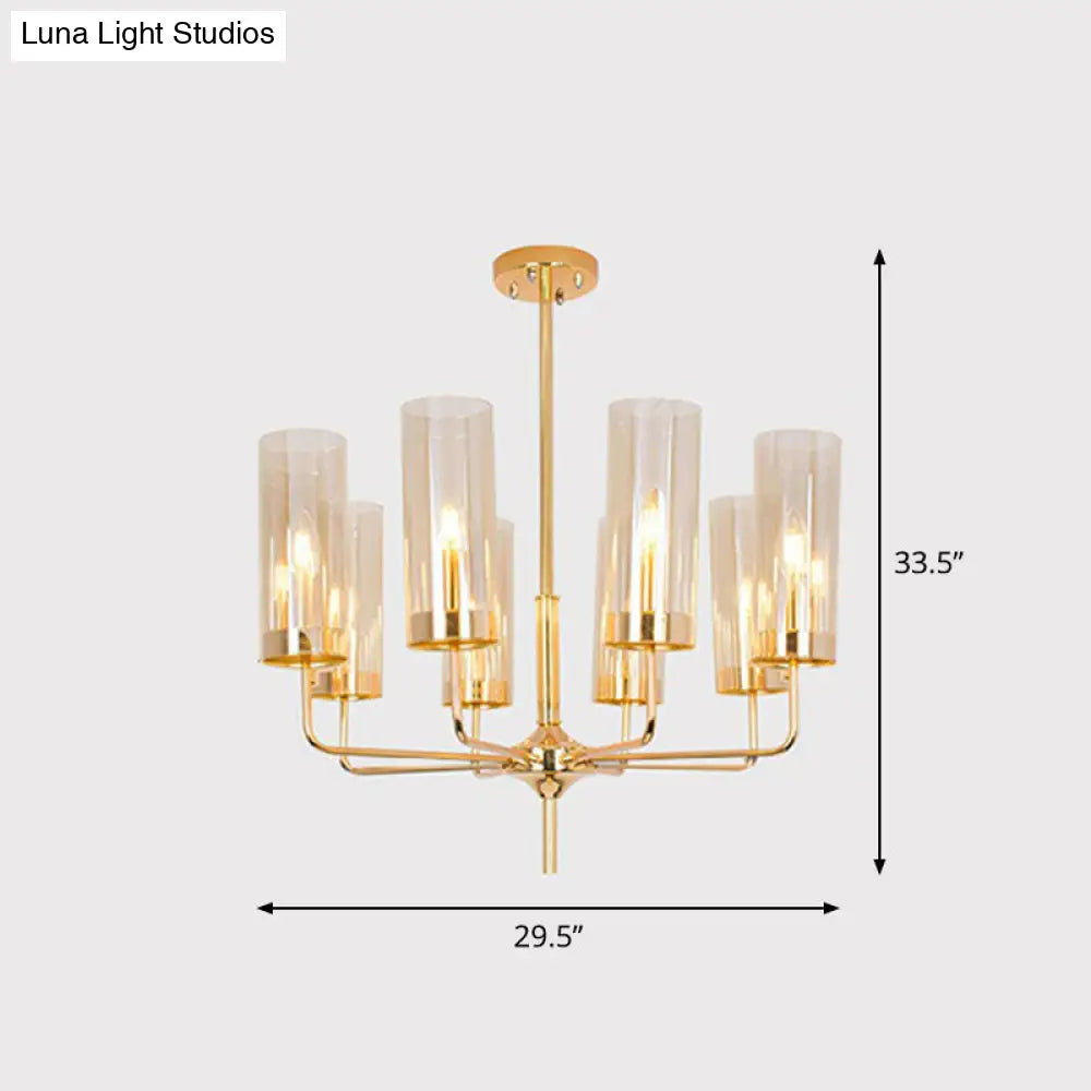 Postmodern Glass Brass Finish Chandelier For Living Room 8 / Tan