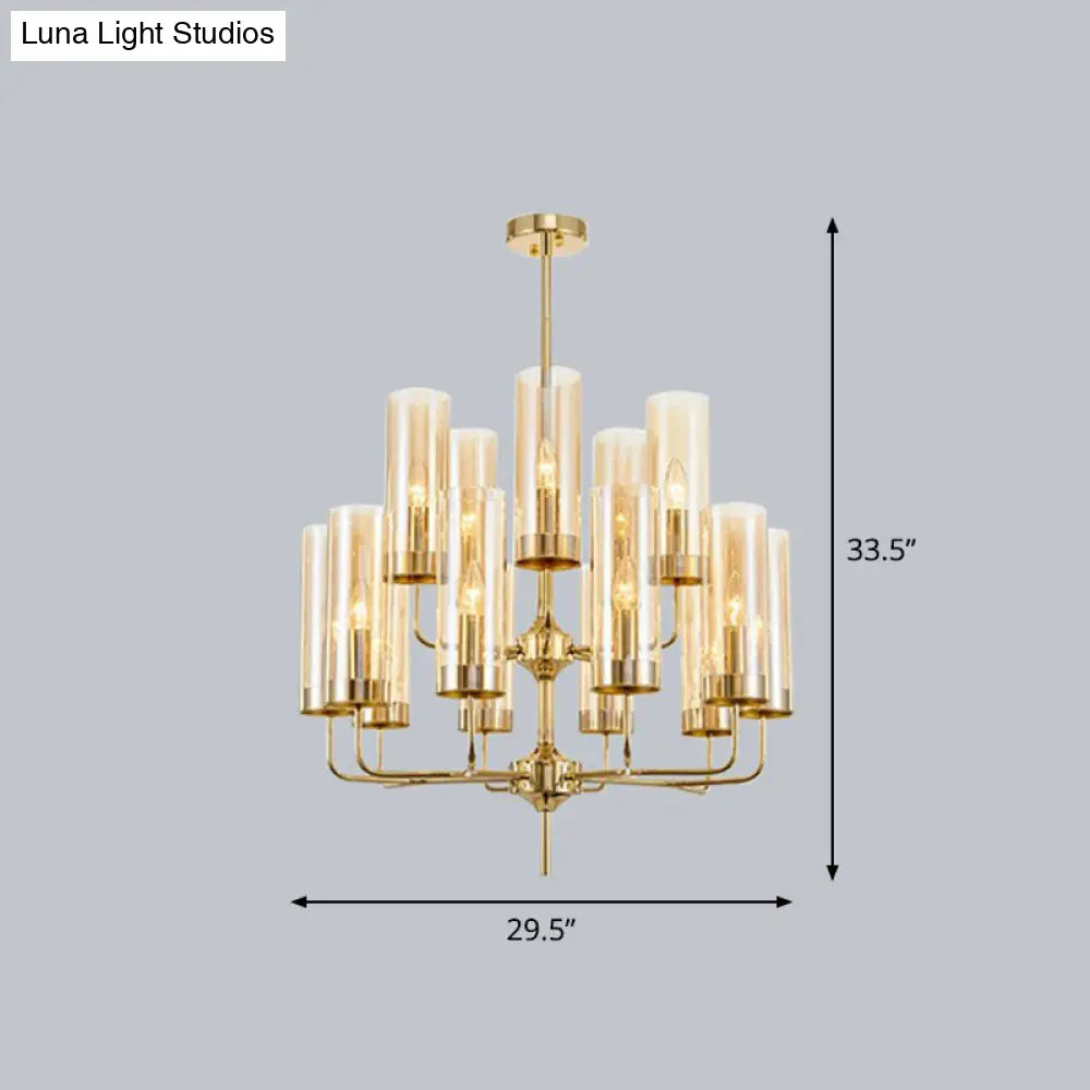 Glass Brass Finish Chandelier Light For Modern Living Room 15 / Tan