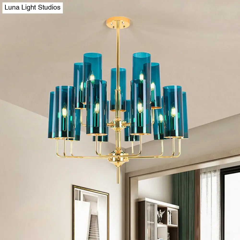 Postmodern Glass Brass Finish Chandelier For Living Room 15 / Blue