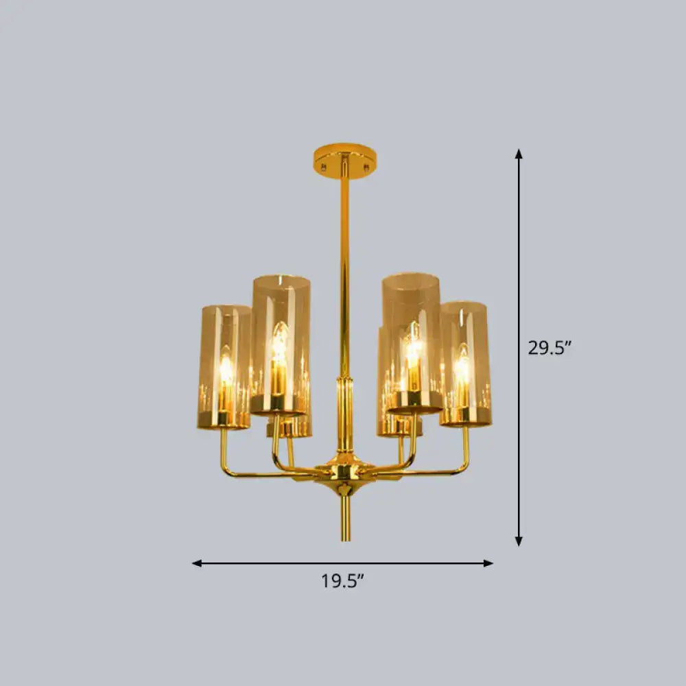 Postmodern Glass Brass Finish Chandelier For Living Room 6 / Tan