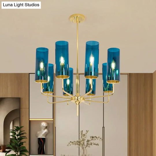 Glass Brass Finish Chandelier Light For Modern Living Room 8 / Blue