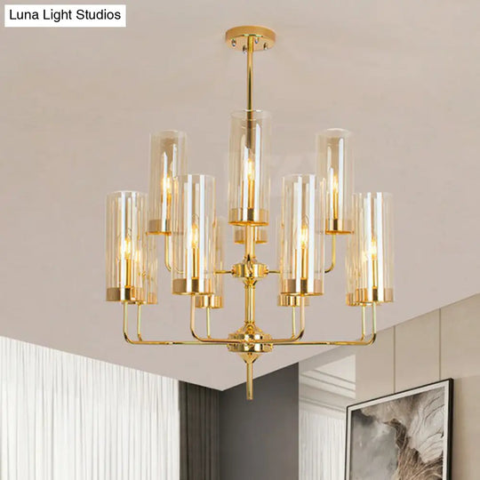 Glass Brass Finish Chandelier Light For Modern Living Room 12 / Tan