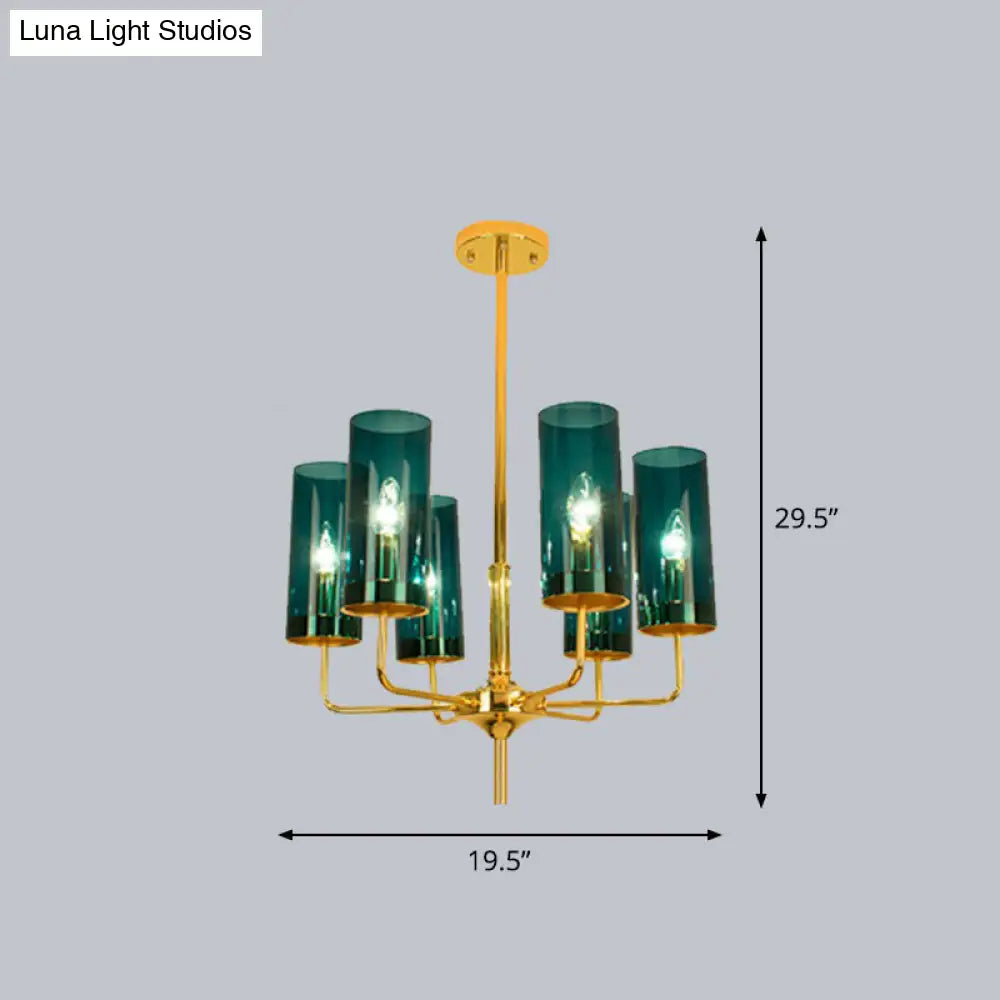 Glass Brass Finish Chandelier Light For Modern Living Room 6 / Blue