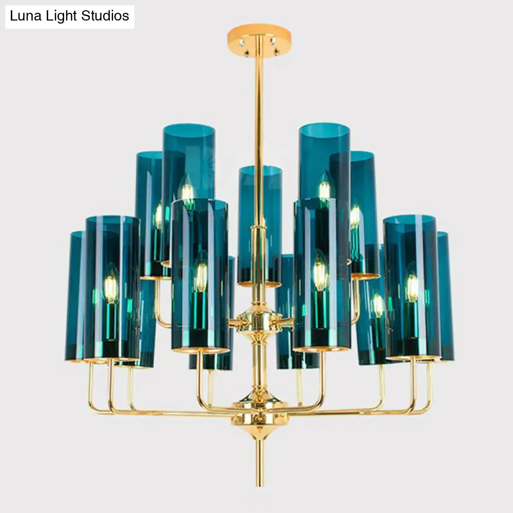 Postmodern Glass Brass Finish Chandelier For Living Room