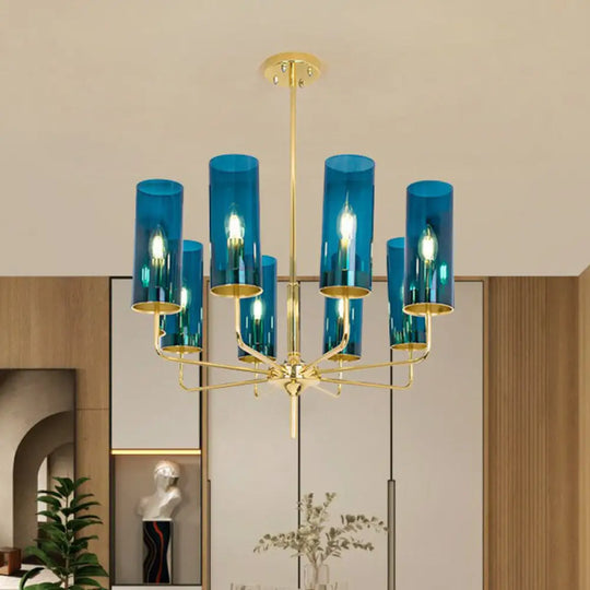 Postmodern Glass Brass Finish Chandelier For Living Room 8 / Blue