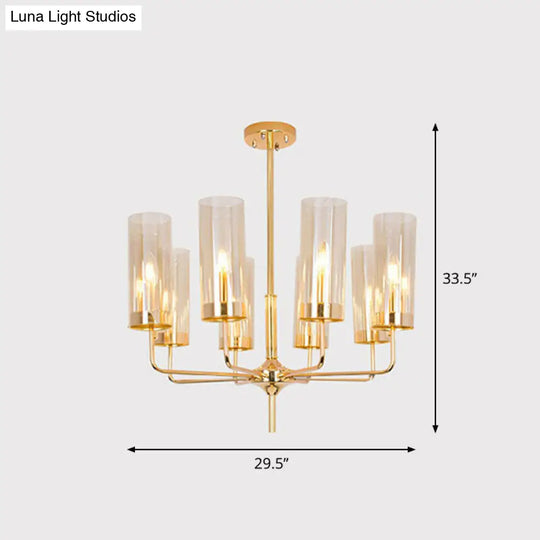 Glass Brass Finish Chandelier Light For Modern Living Room 8 / Tan