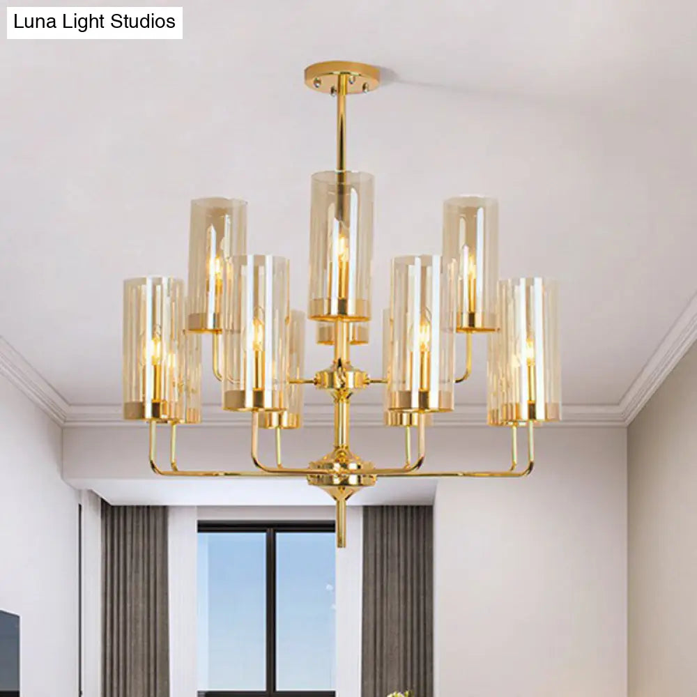 Glass Brass Finish Chandelier Light For Modern Living Room