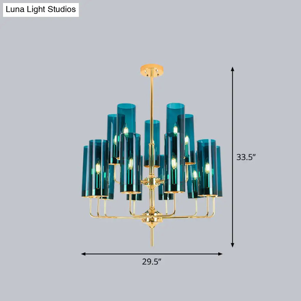 Postmodern Glass Brass Finish Chandelier For Living Room