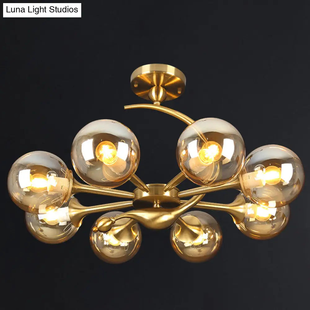 Modern Glass Chandelier Light With Brass Finish For Living Room 8 / Amber