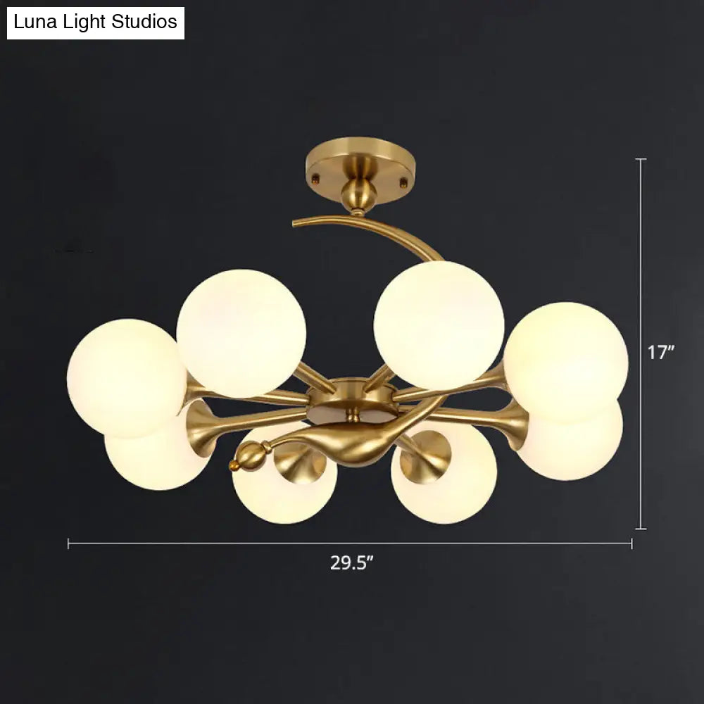 Modern Glass Chandelier Light With Brass Finish For Living Room 8 / Cream