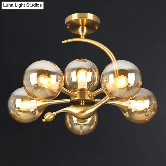 Modern Glass Chandelier Light With Brass Finish For Living Room 6 / Amber