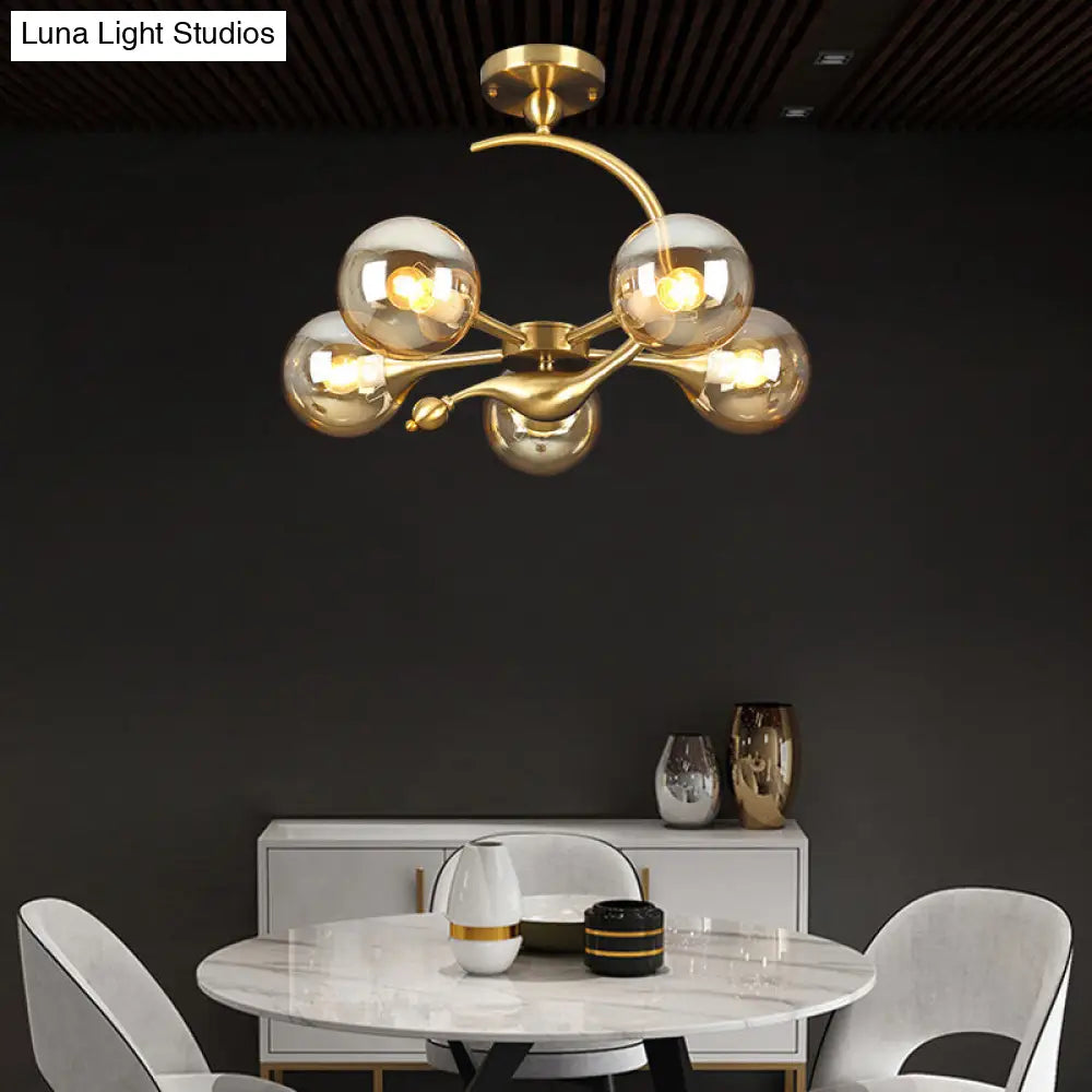 Modern Glass Chandelier Light With Brass Finish For Living Room