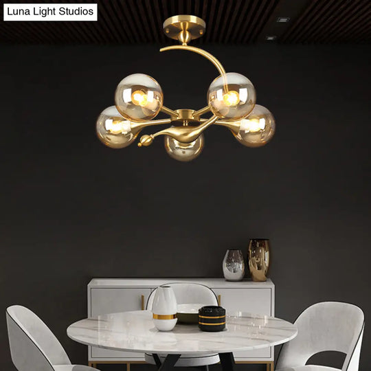 Postmodern Glass Chandelier With Brass Finish Ideal For Living Room – Stylish Suspension Lamp