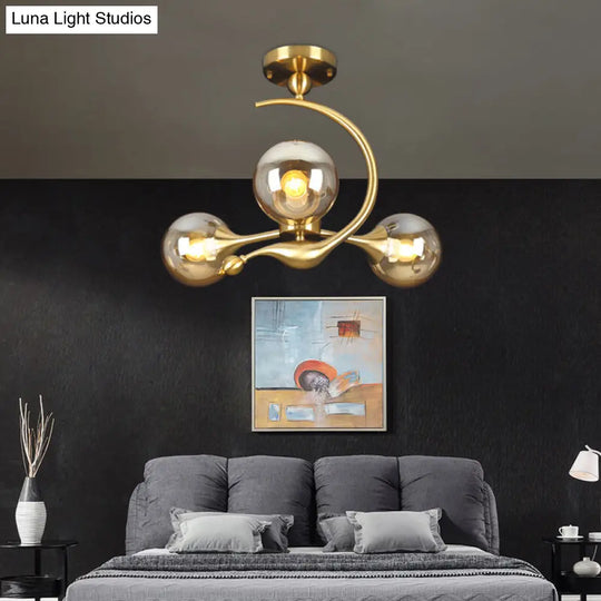 Modern Glass Chandelier Light With Brass Finish For Living Room 3 / Amber