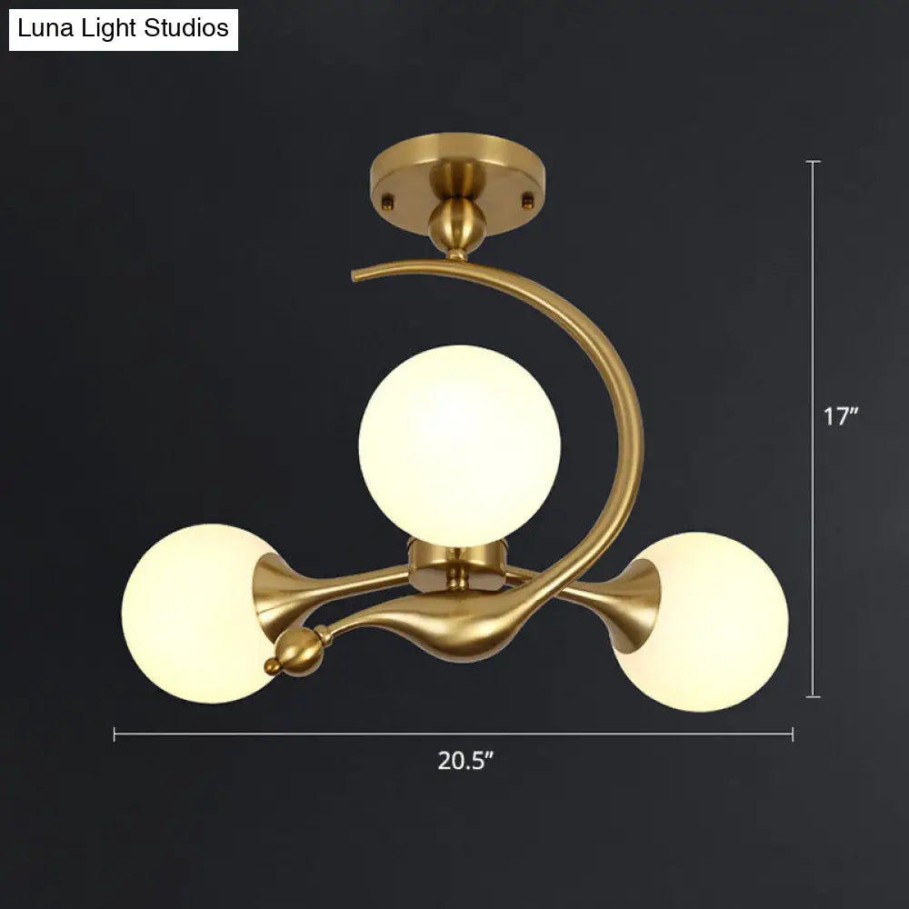 Modern Glass Chandelier Light With Brass Finish For Living Room 3 / Cream