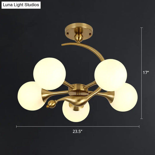 Modern Glass Chandelier Light With Brass Finish For Living Room 5 / Cream