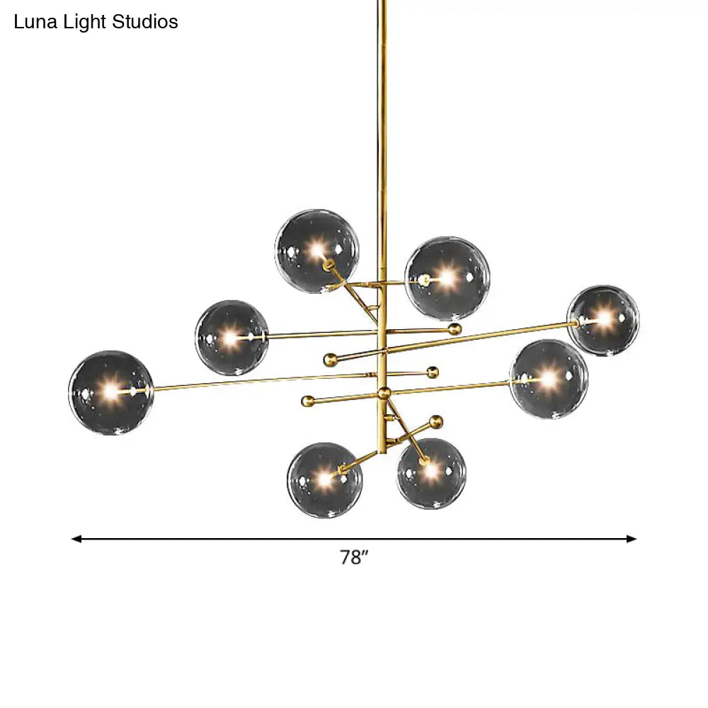 Postmodern Glass Chandelier With Gold-Tiered Design - 8 Bulbs Multi-Ball Hanging Lamp Kit